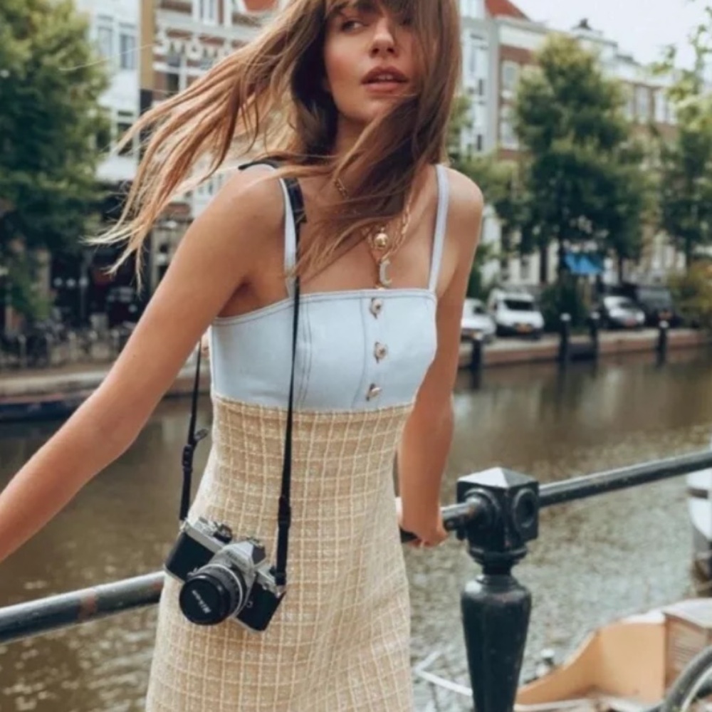 Sandro Mina Chambray & Metallic Tweed Dress - Picture 1 of 16